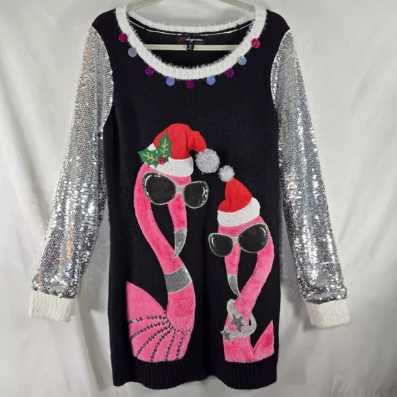 Flamingo Ugly Christmas Sweater Dress - Picture 3 of 6